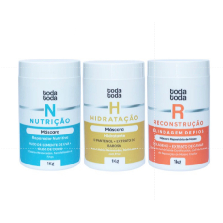 KIT CRONOGRAMA CAPILAR 3 MASCARAS DE 1KG HIDRATAÇÃO NUTRIÇÃO E RECONSTRUÇÃO