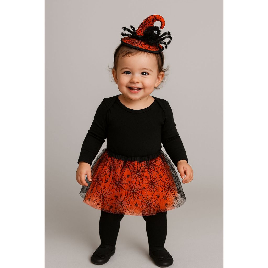 Fantasia dia das bruxas halloween saia tule com tiara