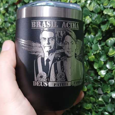 Copo Cuia Personalizado Gravação A Laser Bolsonaro Michele 360ml Preto + Tampa