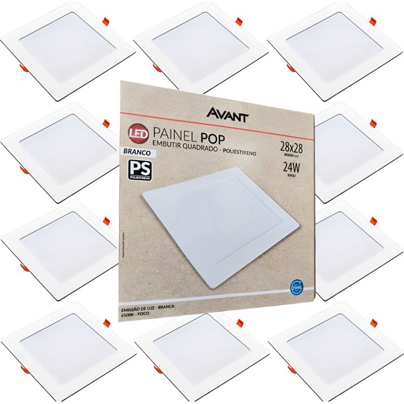 Kit X /1 /2/ 3 4 /5 /6/ Painel Plafon Led Embutir 24w Luz Fria 6500k 28x28 Pop Avant