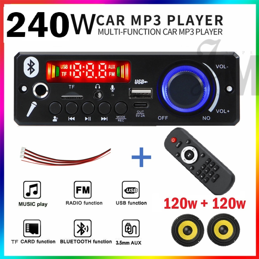 Super Potente Placa Amplificada MP3 Bluetooth 5.0 240W  Amplificador Áudio FM TF USB Microfone em Oferta na Shopee