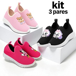 Kit 3 Pares Tênis Menina Infantil Calce Fácil Confortável em Oferta na Shopee