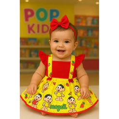 Jardineira Romper vestido salopete Bebê Menina Body Temático Book Festa Mesversário Magali Melancia luxo p/ sua princesa