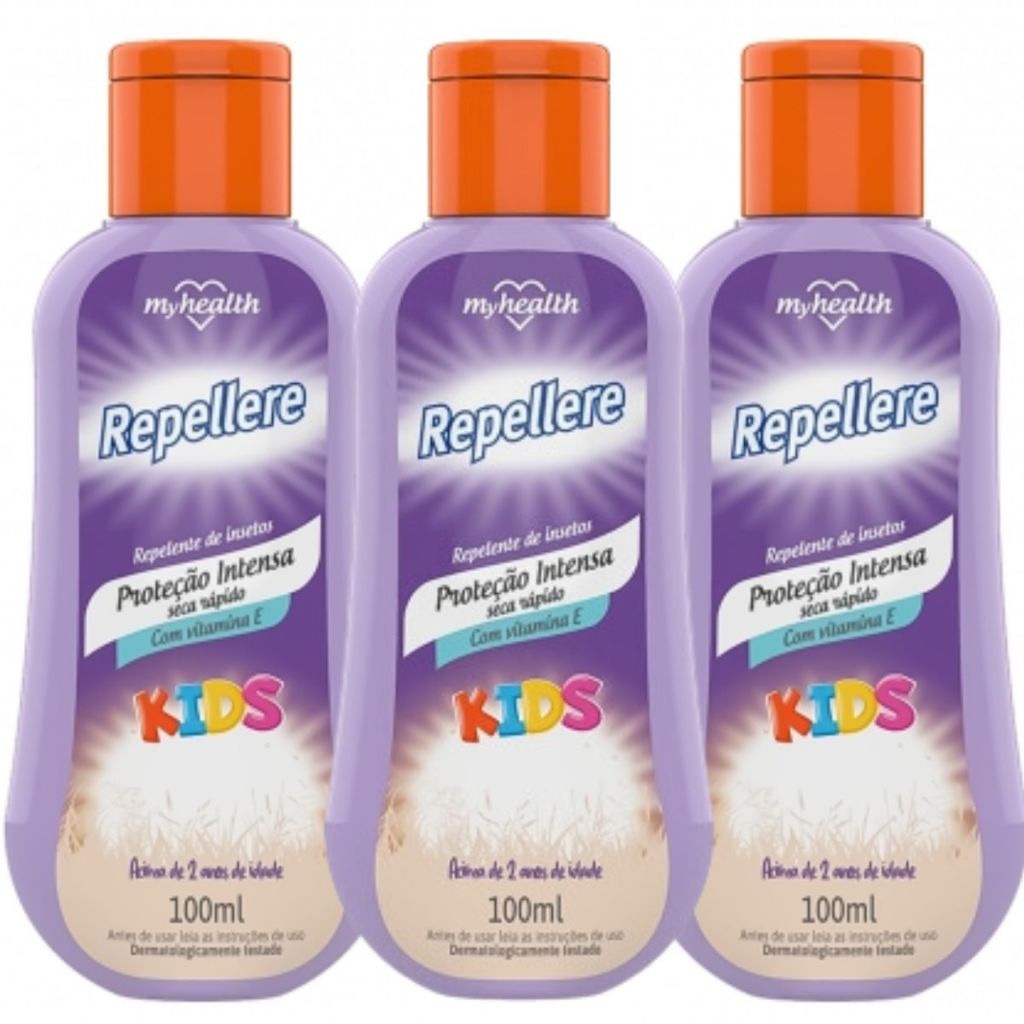 3 Repelentes de Insetos REPELLERE Infantil 100ml Proteção para toda Família