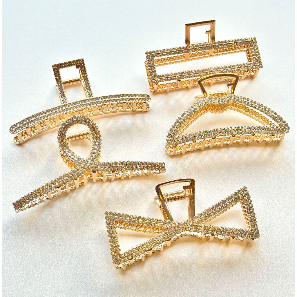 Kit 1/2/4/6 Grampos de cabelo de metal femininos com strass, acessórios de cabelo da moda grande