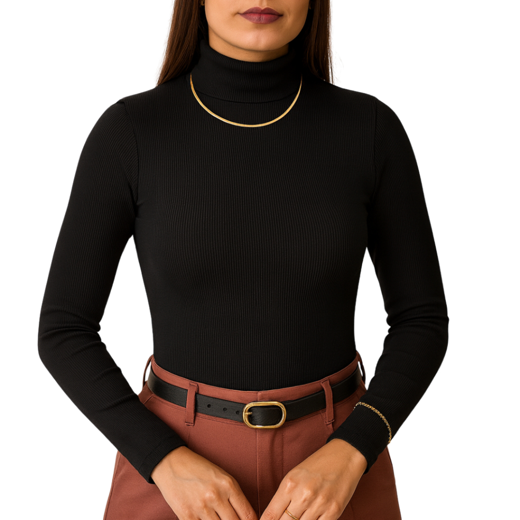 Blusa Cacharrel Feminina Gola Alta Manga Longa Quentinha Tecido canelado Moda Inverno