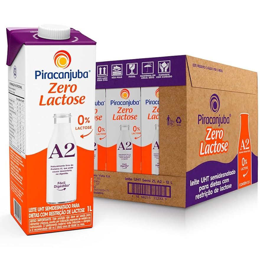 Kit 12 Leite UHT Semidesnatado A2 Zero Lactose Piracanjuba 1L em Oferta na Shopee