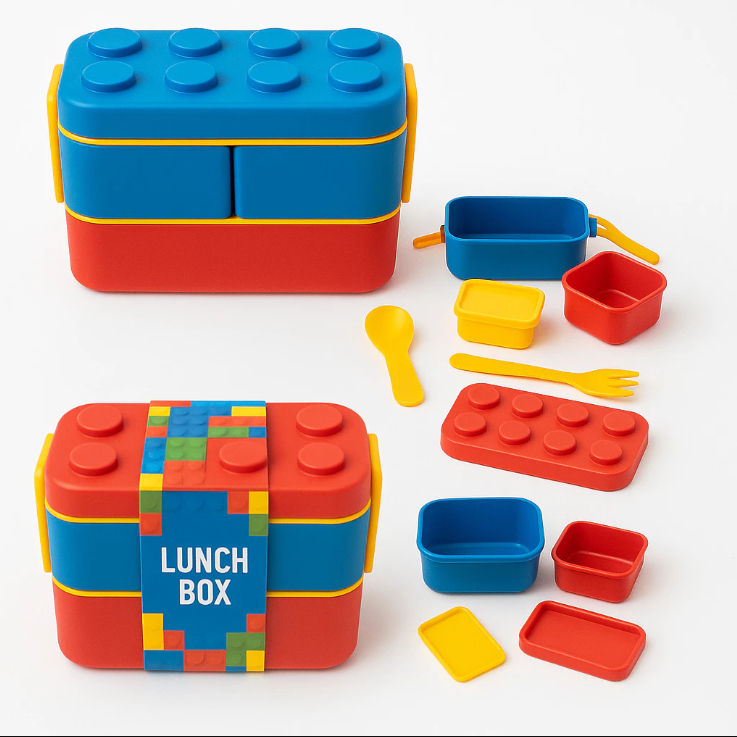 Conjunto Lancheira Marmita Lego E Talheres Montável Infantil