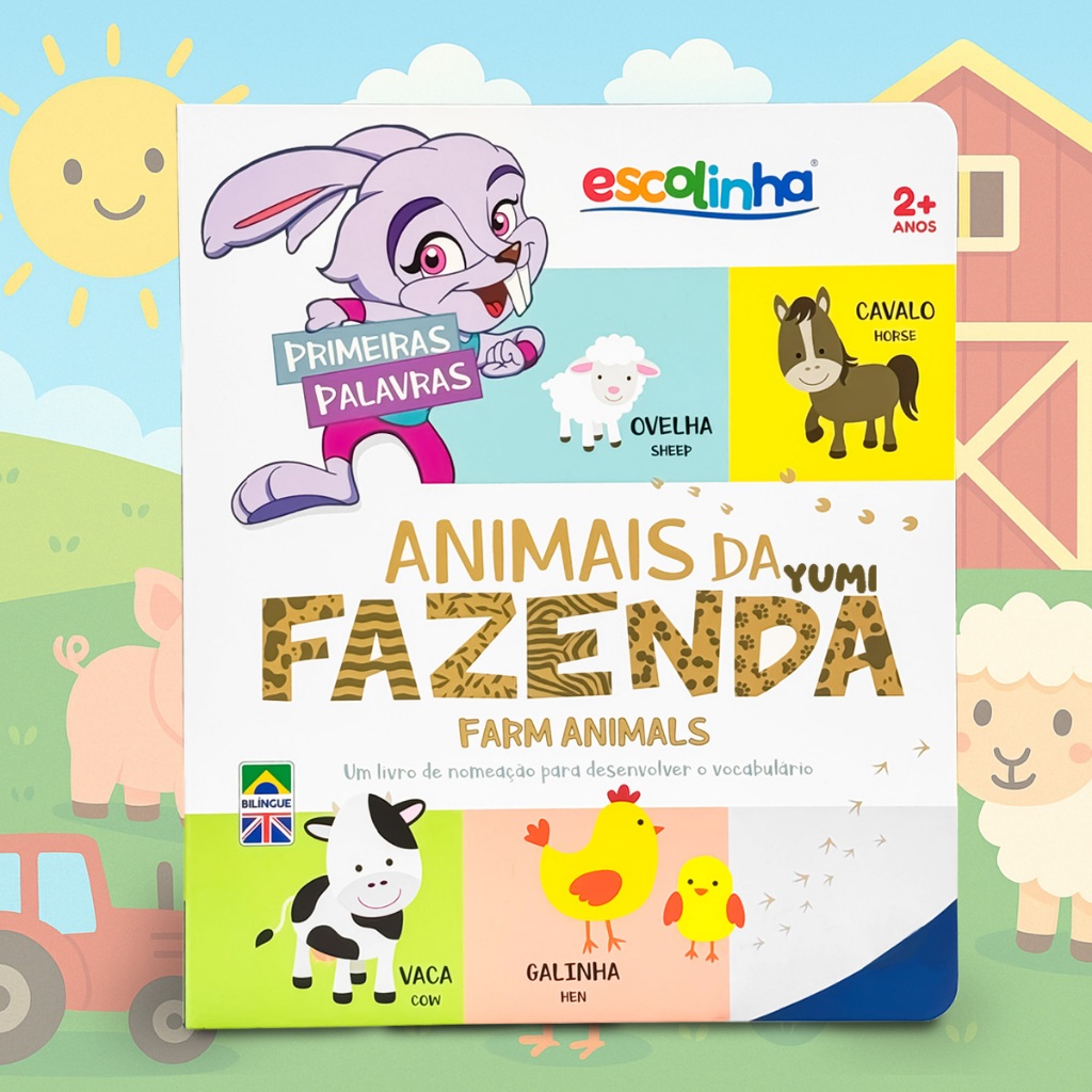 Livro Infantil Bebê Primeiras Palavras Em Inglês E Português Animais Fazenda Montessori Capa Dura em Oferta na Shopee