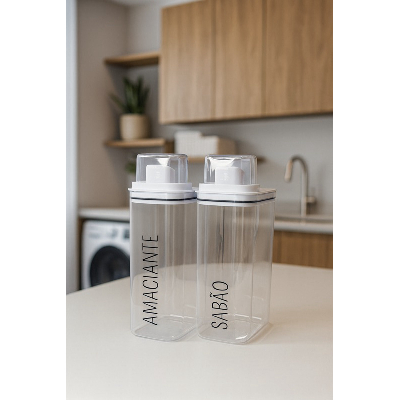 Organizador em acrílico para lavanderia personalizado - Sabão/Amaciante
