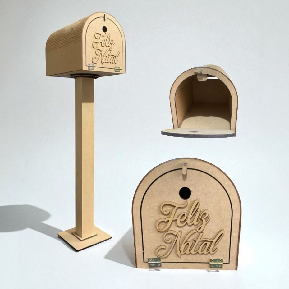 Caixa Postal Correio Natalina MDF Feliz Natal Mdf cru com Pé Decoração de Natal Cartinhas Papai Noel