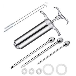 Seringa Injetora de Tempero Molho Kit Completo 3 Agulhas Aço Inox Para Carnes Aves Peixes Profissional