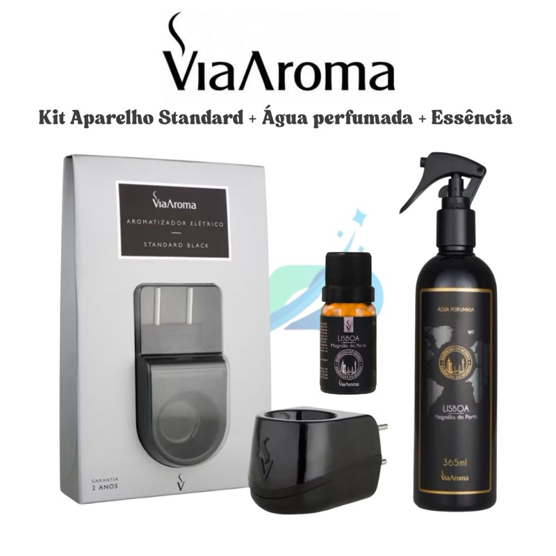 Kit Aromatizador Elétrico Standard Preto+Essência 10ml +Água Perfumada 365ml Via Aroma Boutique em Oferta na Shopee