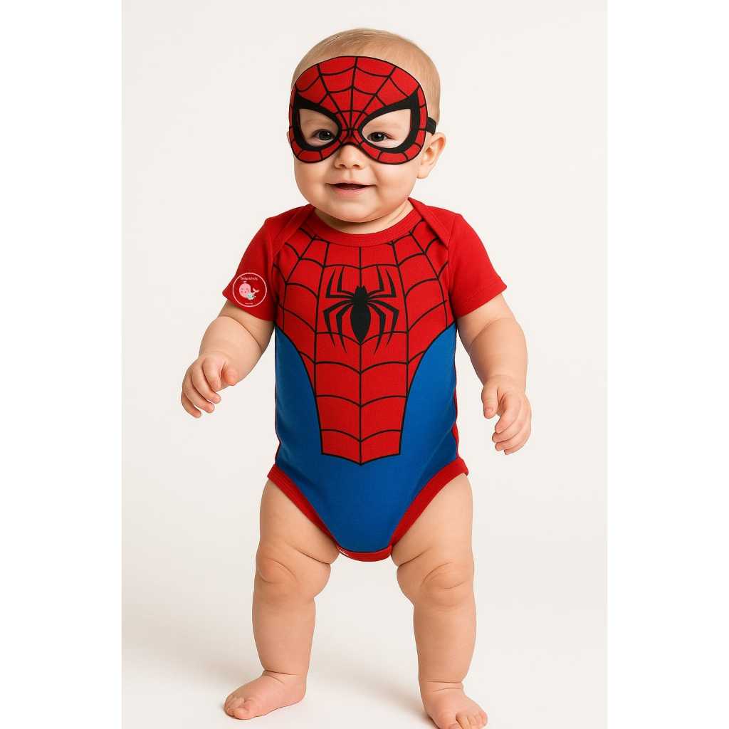 body bodie fantasia bebê menino Spider Man homem aranha super heroi diversão mesversario em Oferta na Shopee