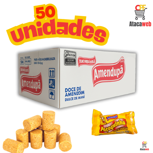 PAÇOCA AMENDUPÃ ROLHA APROXIMADAMENTE 50 UNIDADES DE 15G - 750G - PAÇOQUINHA