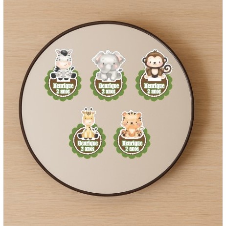TAG 3D APLIQUE PARA LATINHA| CAIXINHA PERSONALIZADA SAFARI LEMBRANCINHAS COM NOME E IDADE DECORAÇÃO FESTA INFANTIL