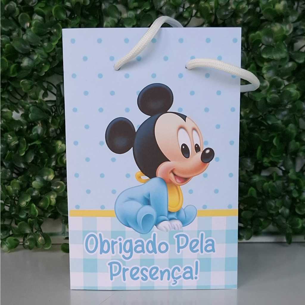 Sacolinha Personalizada (P) Mickey Baby para Festa Maternidade Lembrancinhas Aniversário