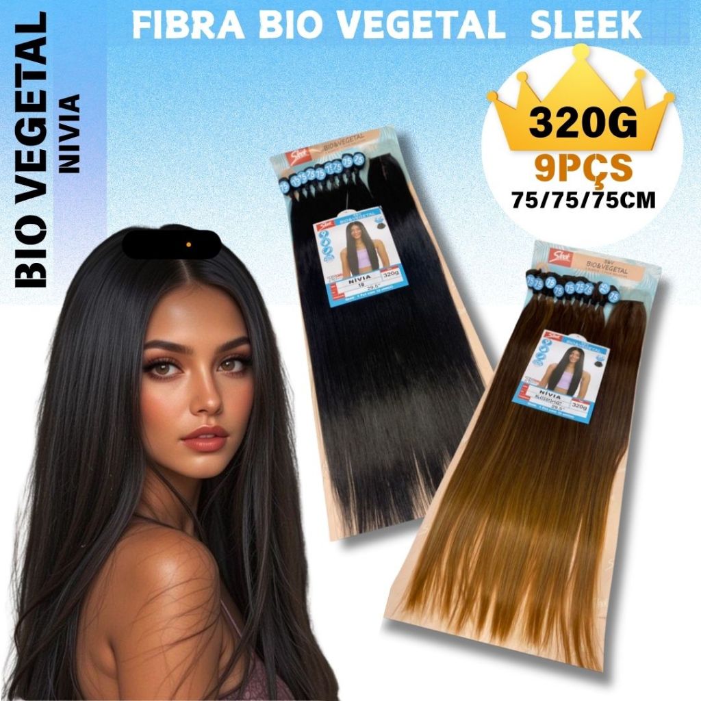 CABELO BIO VEGETAL LISO NIVIA SLEEK 75CM 320G 9 TELAS+CLOSURE