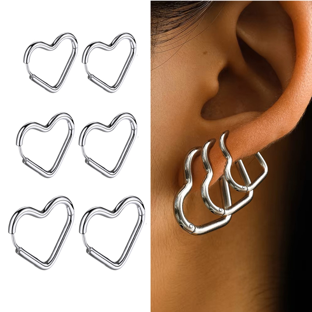 kit 3 pares brincos coração Trio Aço Cirúrgico Feminino em Oferta na Shopee