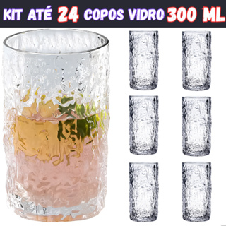 Kit até 24 Copos De Vidro Reforçado Grosso 300ml Para Suco Água Refrigerante Sofisticado em Oferta na Shopee