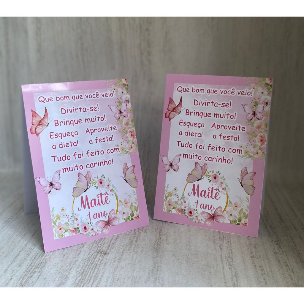 Plaquinha de agradecimento Borboleta Rosa Jardim Personalizado com Nome |Festa Infantil Chá Aniversário Decoração