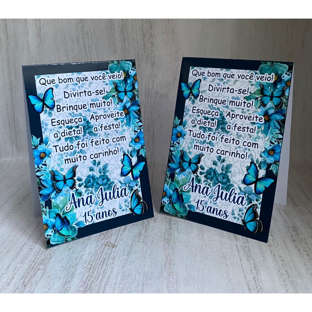 Plaquinha de agradecimento Borboleta Azul Jardim Personalizado com Nome |Festa Infantil Chá Aniversário Decoração