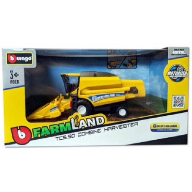 Miniatura Trator Agrícola New Holland TC5.90 c/ Colheitadeira  de Milho E graos - Farm Land -18 cm 1/50 Burago
