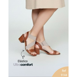 Sandalia Feminina Salto Baixo Bloco com Elástico tipo modare Calce Fácil Conforto Original 9144