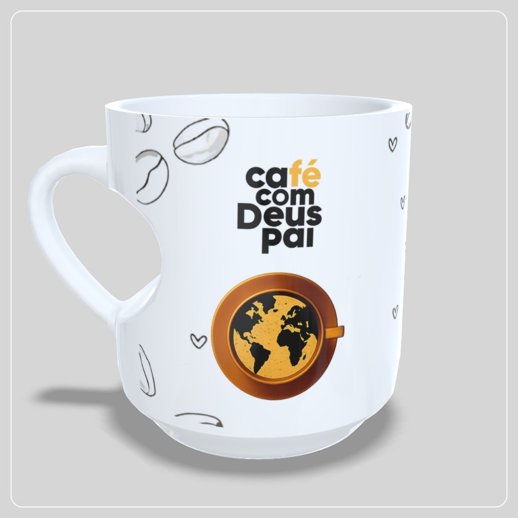 Caneca  Personalizada  Alça de Coração Café com Deus Pai Lançamento