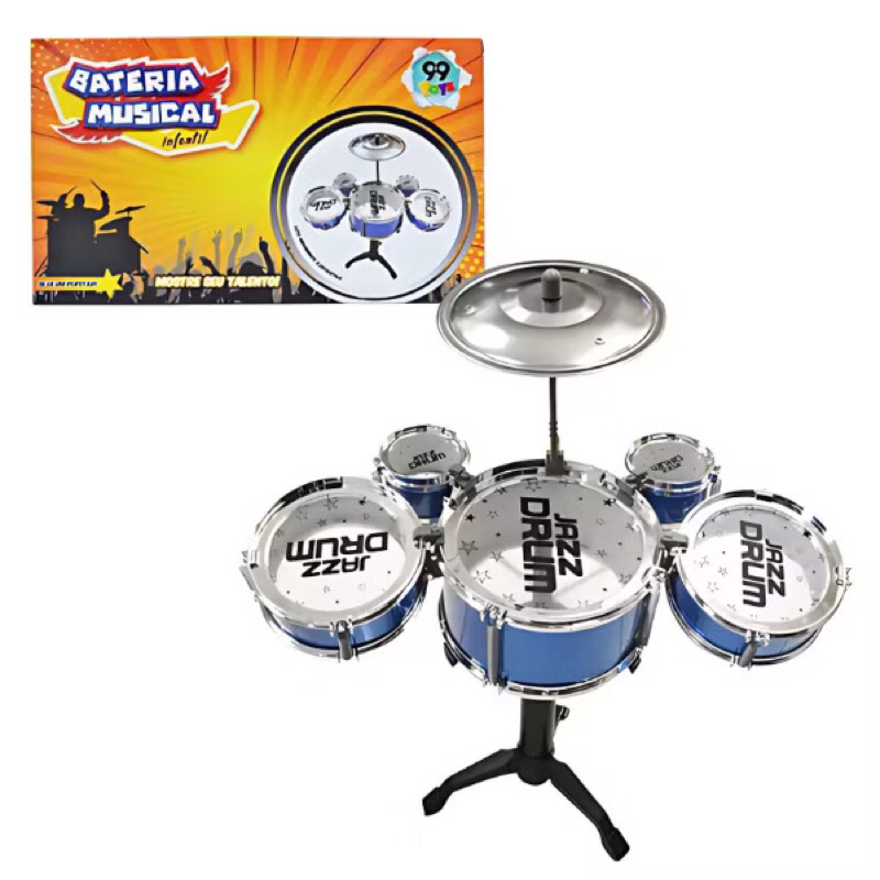 Mini Bateria Infantil Instrumento Brinquedo Infantil com Prato Tambor Baqueta 99 Toys