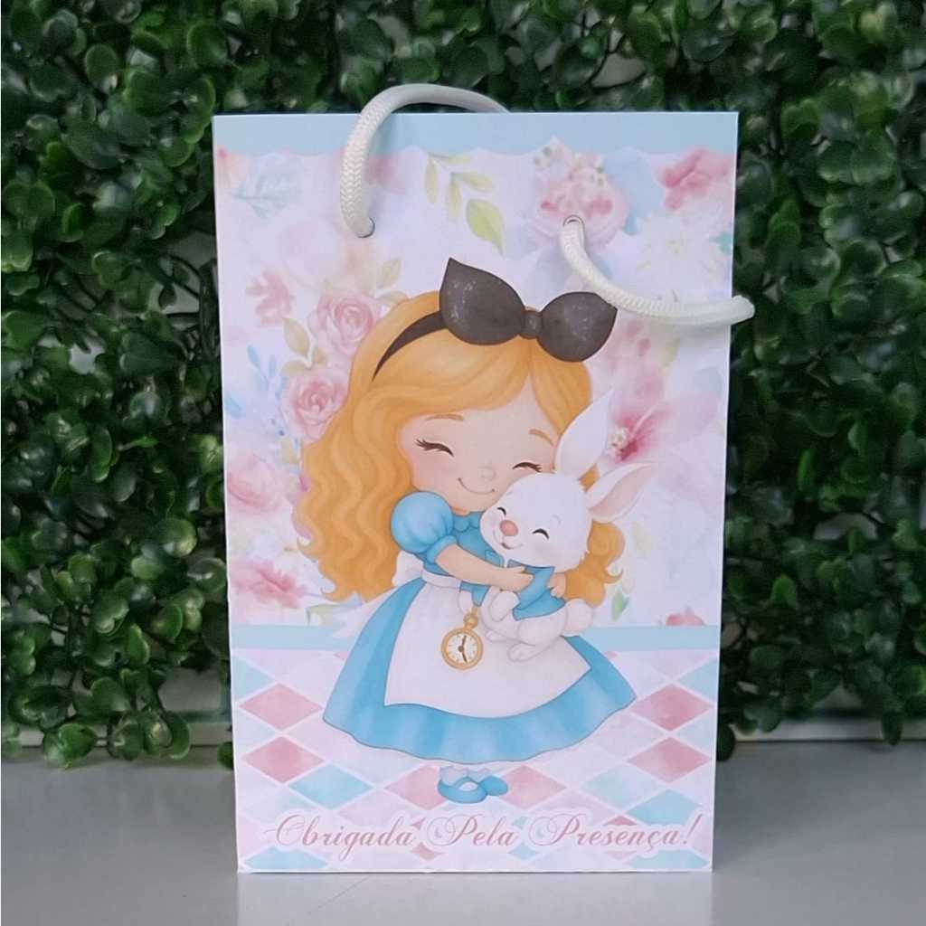 Sacolinha Personalizada (P) Alice no País das maravilha para Festa Lembrancinhas Aniversário