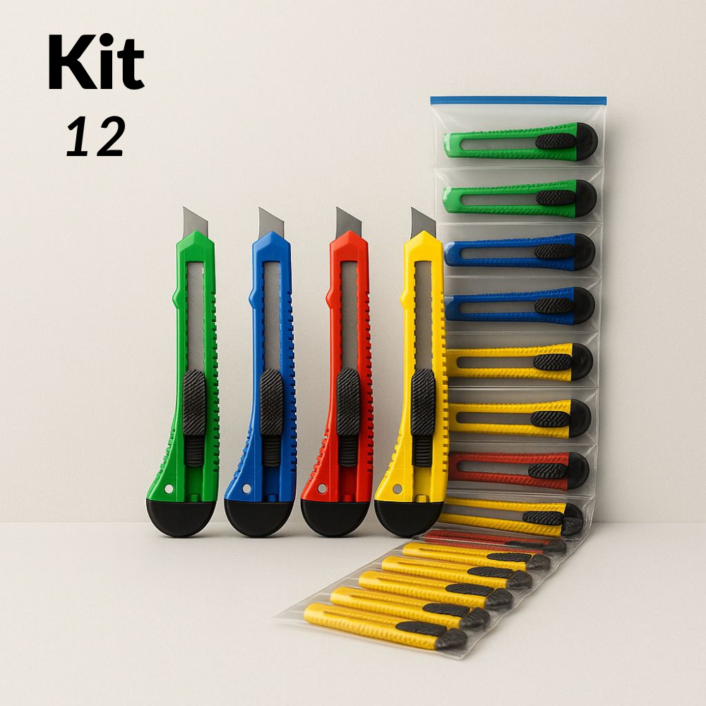 Kit 12 Estiletes Grande Largo Lâmina 18 MM Grande Colorido