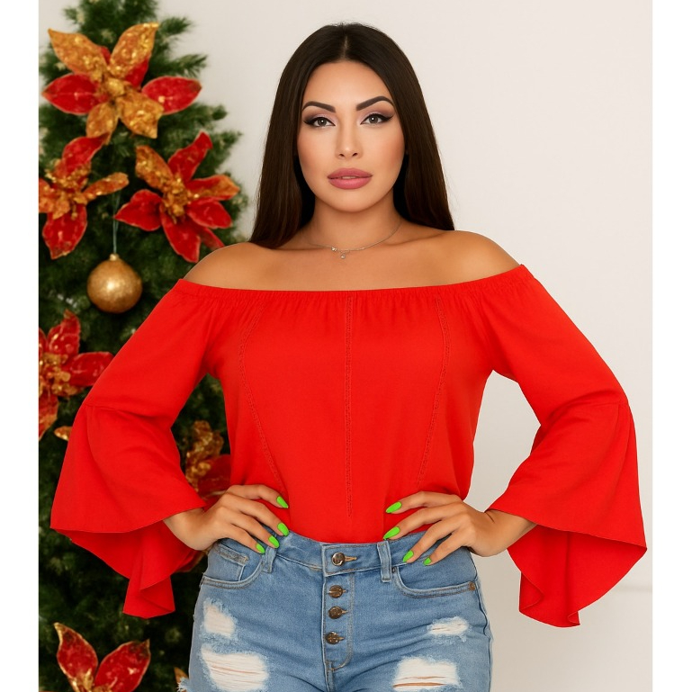 ciganinha blusa feminino ombro a ombro manga flare detalhe renda na frente viscoce