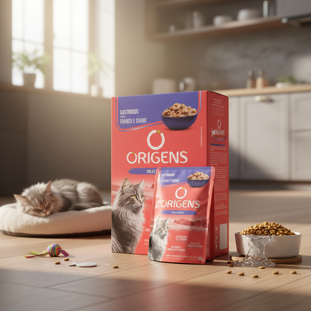 Kit 18 Saches Para Gatos Castrados Sabor Frango e Carne 85G Origens