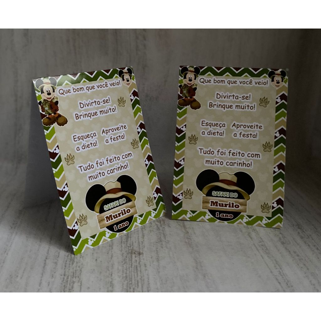 Plaquinha de agradecimento Mickey Safari Personalizado com Nome |Festa Infantil Chá Aniversário Decoração