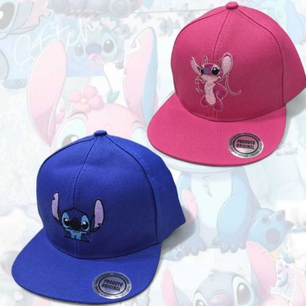 BONÉ ABA RETA INFANTIL STITCH É ANGEL 4 A 8 ANOS AJUSTÁVEL