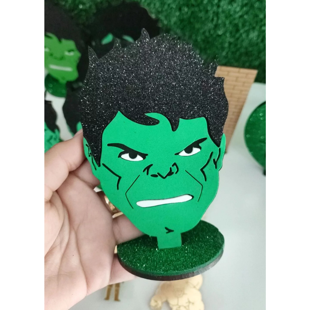 Aplique cabeça Hulk para nutella ou cofre/ Aplique Hulk Herois Vingadores Cabeça Personalizada