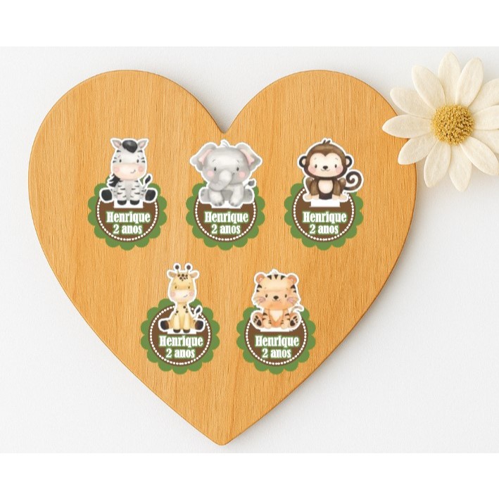 TAG 3D APLIQUE SAFARI COM NOME E IDADE PERSONALIZADA PARA CAIXINHA |LATINHA -LEMBRANCINHAS DECORÇÃO  FESTA INFANTIL