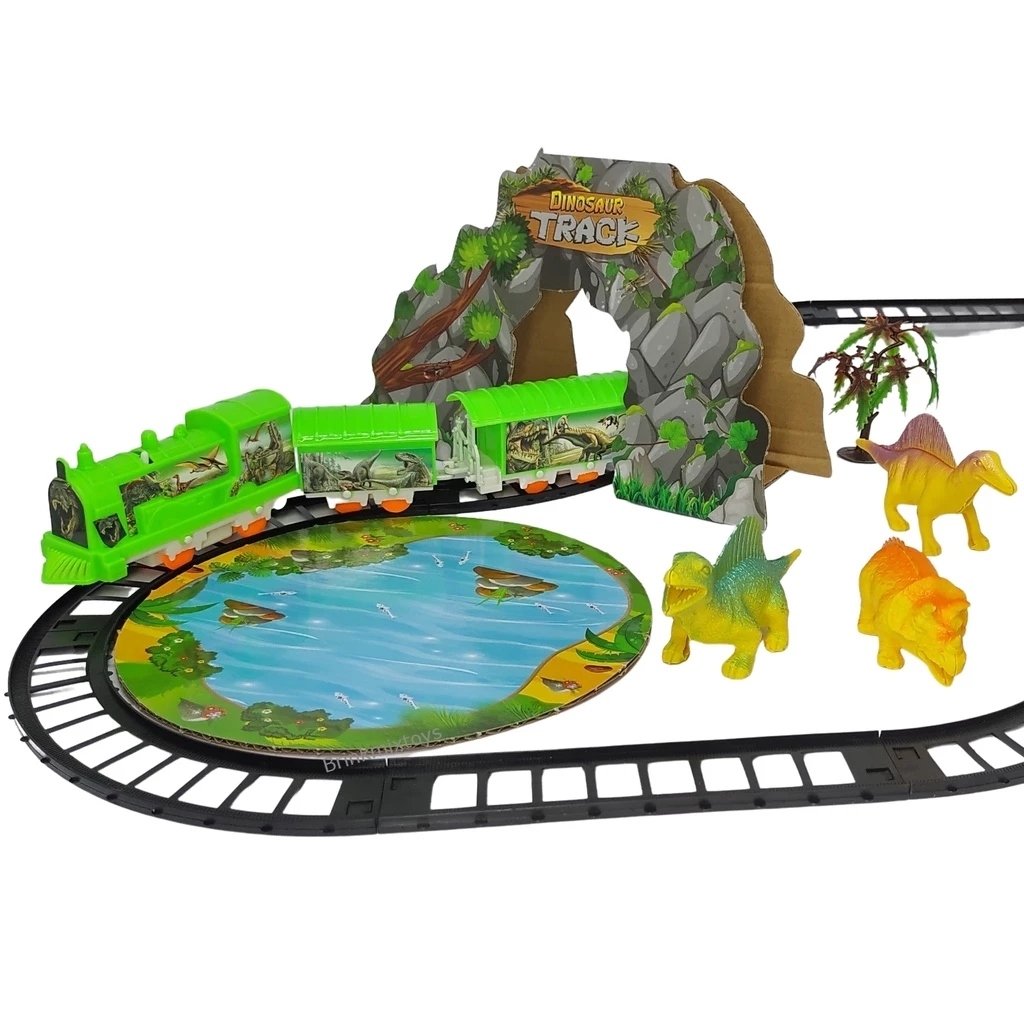 Trenzinho Trem Locomotiva Dinossauro a Pilha Pista e Vagões Acende 23 Peças