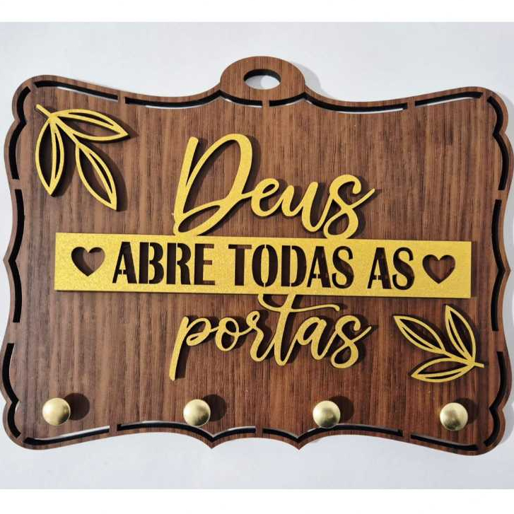 Porta Chaves Chaveiro Religioso em MDF Decorativo Organizar Sala Casa Deus Abre Portas 19x14cm