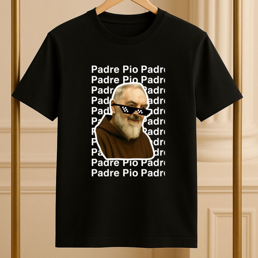 Camiseta Unissex Look Casal Imagem São Padre Pio Devoção Blusa de Algodão Jovens Católicos Igreja Santos ou Nada Fé