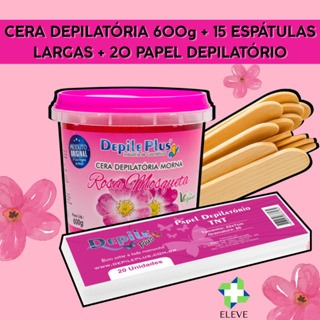 Kit Cera Depilatória Depile Plus 600g + 20 Papel Depilatório + 15 Espátulas de Madeira Depilação em Oferta na Shopee