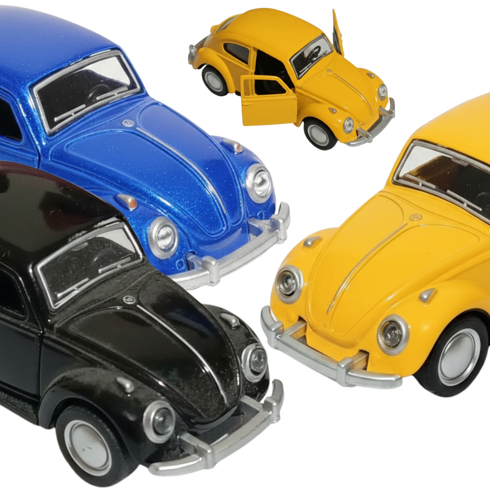 Miniatura Fusca 1967 – Carro Antigo de Metal Colecionável (Amarelo, Azul ou Preto)