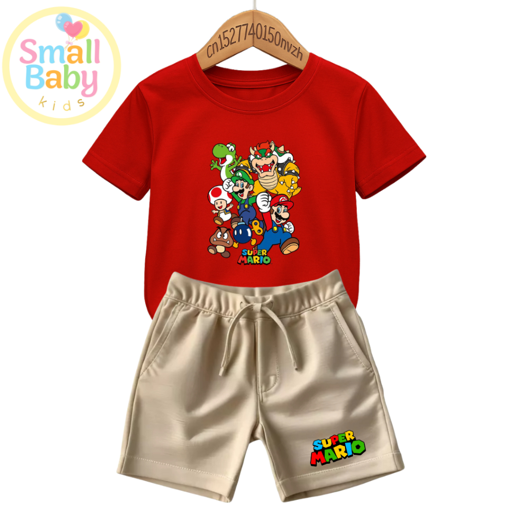 Conjunto Infantil Camiseta e Short Moletinho Estampado Super Mario Bross Tendência Minimalista em Oferta na Shopee