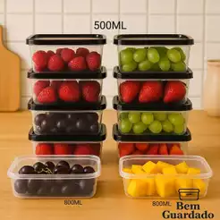Kit 10 Potes Transparentes 500ml Reutilizável Marmita Escolar Fitness Lancheira Freezer Micro-Ondas