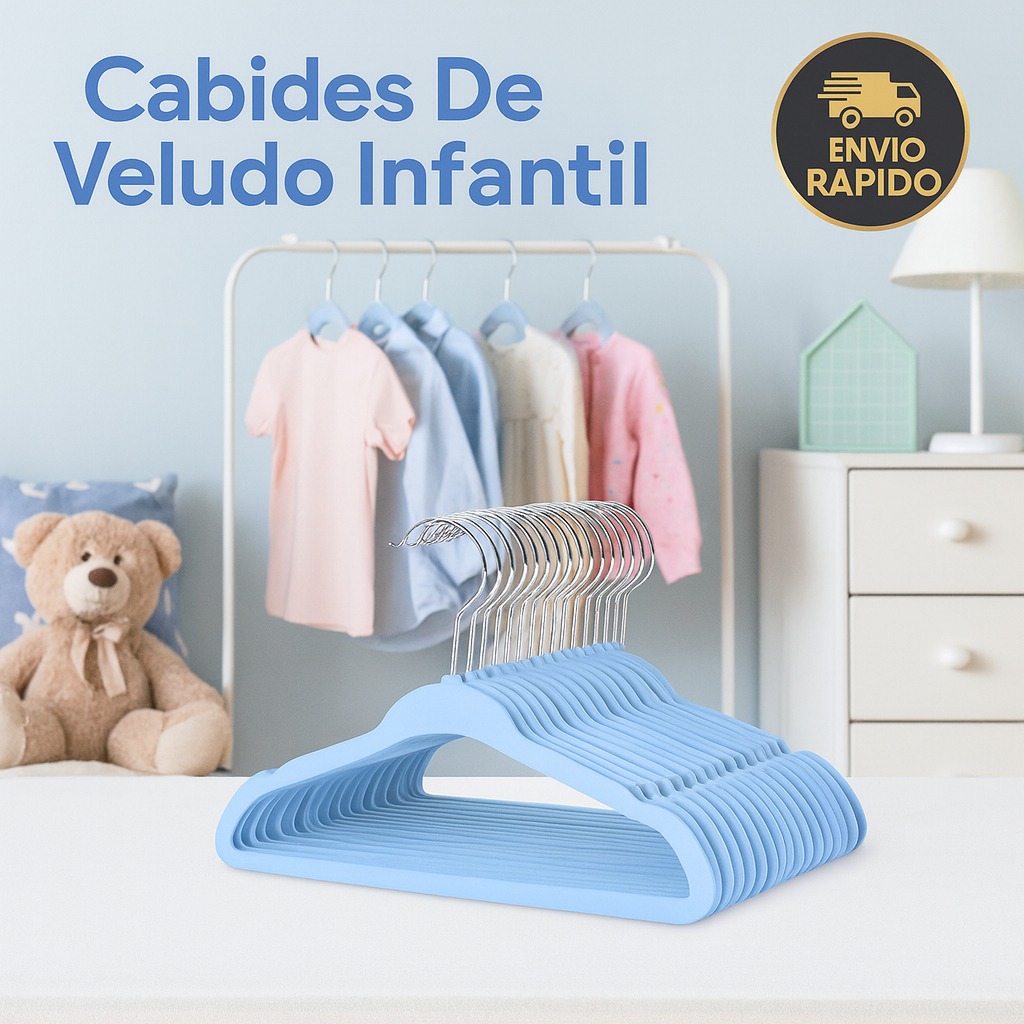 Kit Cabide Infantil Slim 10 Uni Veludo Antideslizante Roupa Menino Menina Aveludado -Azul Preto Rosa