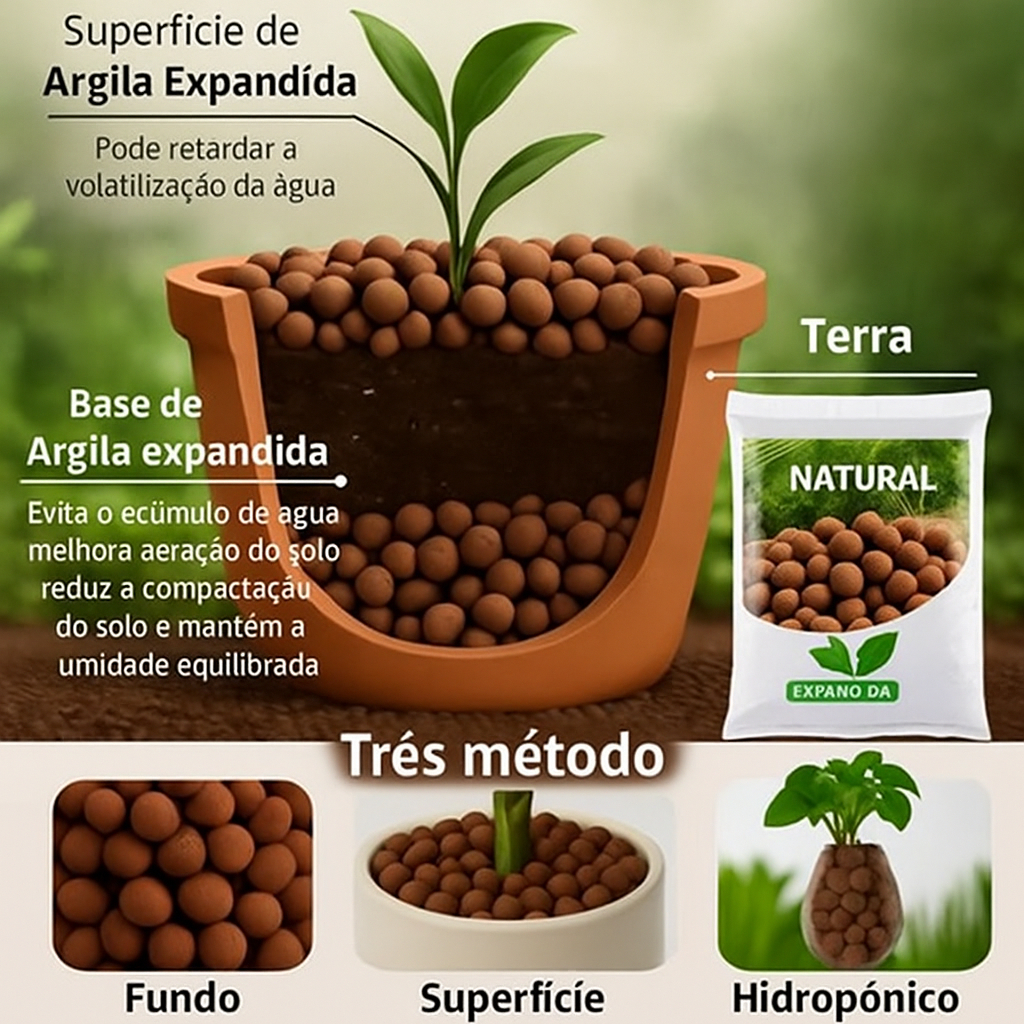 Até 10L Argila Expandida para Jardinagem – Pedras Leves para Hortas, Vasos e Decoração" em Oferta na Shopee