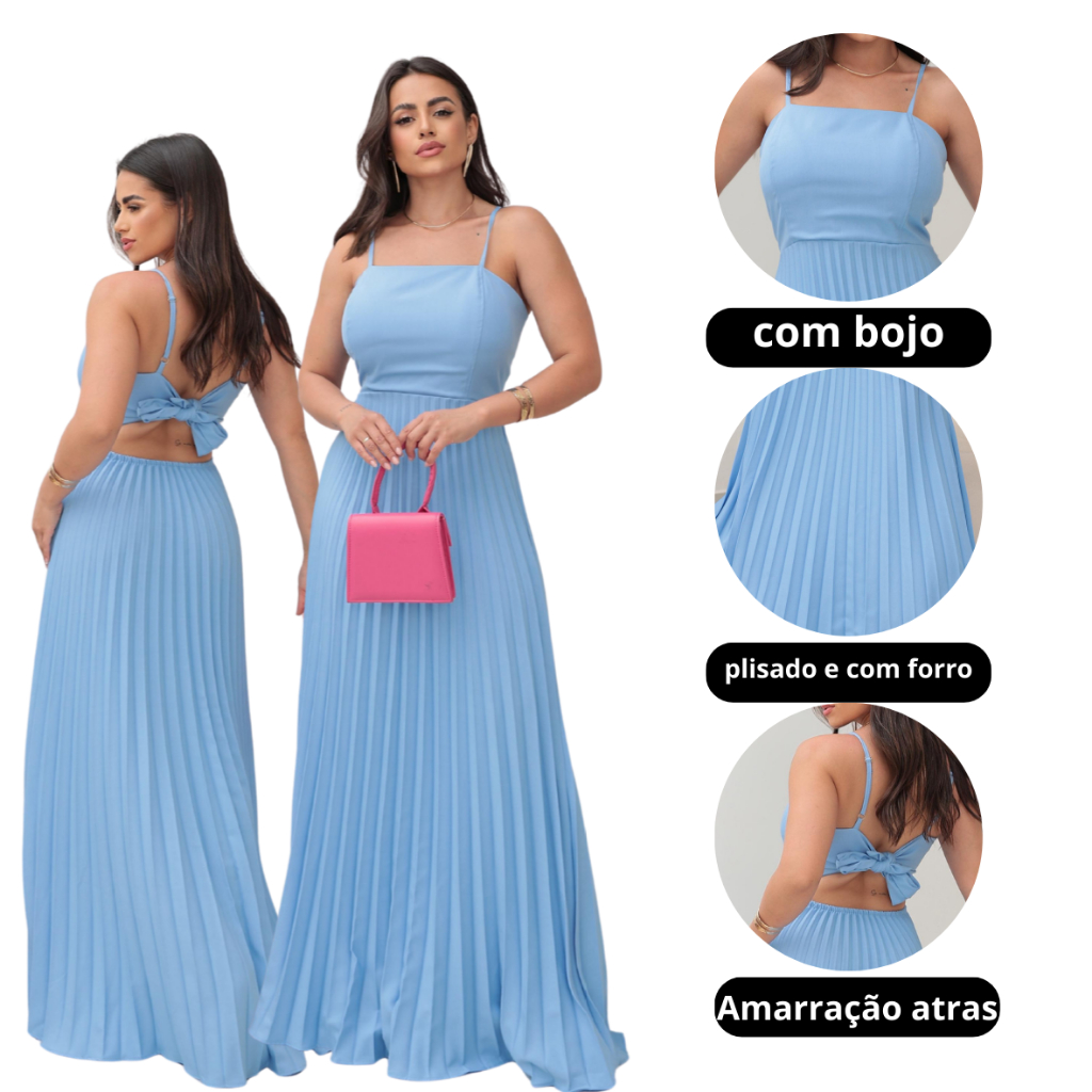 Vestido Longo Feminino Plisado Tecido luis twill Moda Evangélica Eventos Formatura Festas em Oferta na Shopee