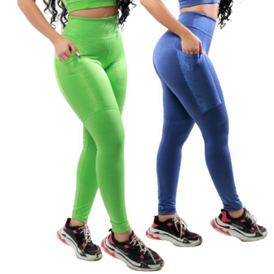 Calça Legging Fitness Feminina Esportiva Com Bolsos Nas Laterais Cintura Alta Zero Transparência Leg Lisa Dia Dia