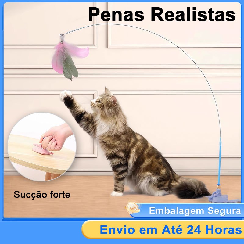 Brinquedo Interativo para Gatos Vara Automática com Ventosa Penas Sinos Diversão e Relaxamento em Oferta na Shopee